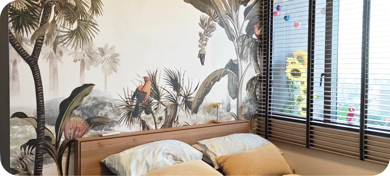 Stunning Bedroom with Installation Mural Wallpaper